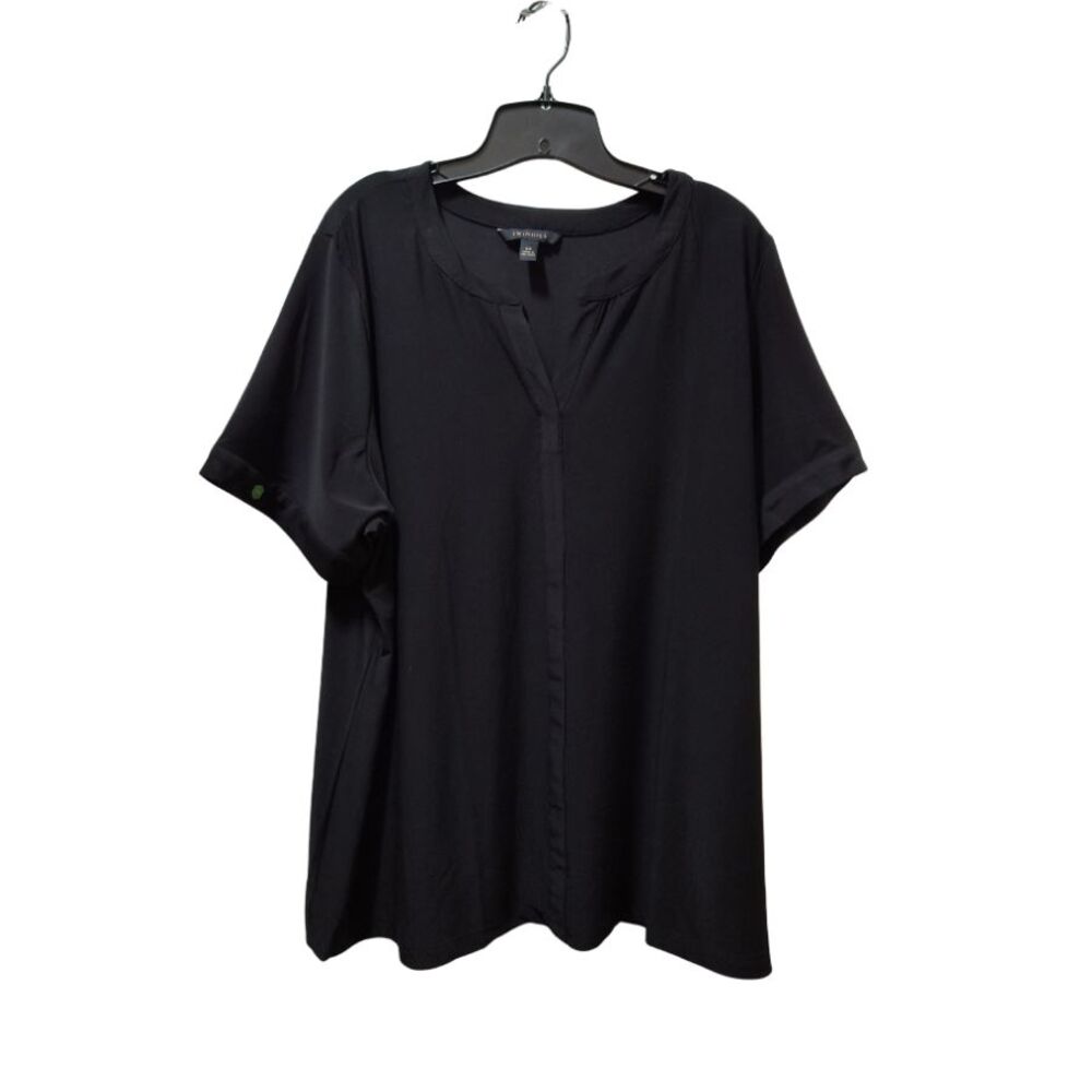 TWINHILL Blouse Women’s 2X Black Split Neck Stretch Short Sleeve Top Shirt